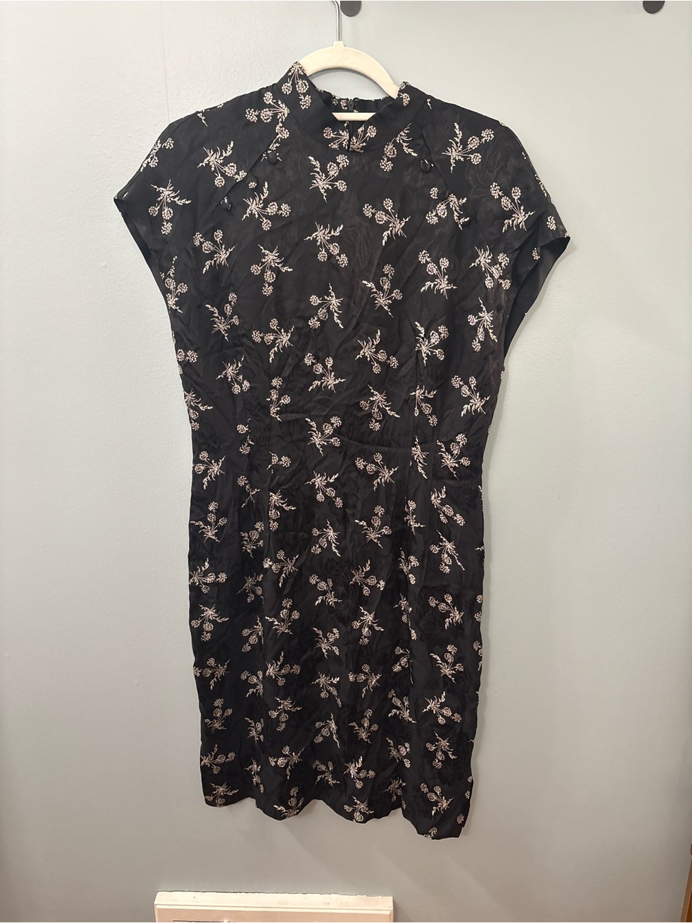 Vintage Carole Little Black Floral Cap-Sleeve Dress
